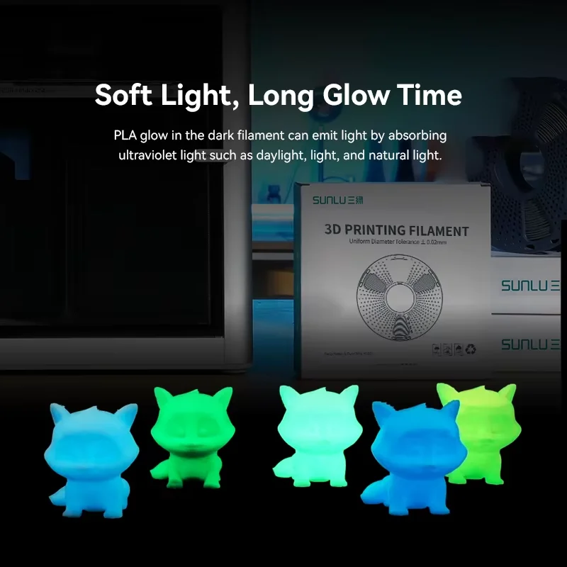 SUNLU Glow in The Dark PLA Filament Neatly Wound Luminous PLA Filament 1.75mm +/- 0.02mm 1KG Filament Fit Most FDM 3D Printers