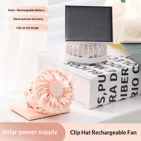 Portable Mini Clip Fan Dual Power Solar USB Rechargeable Hands Free Cooling Fan For Outdoor Hiking Fishing Working Travel