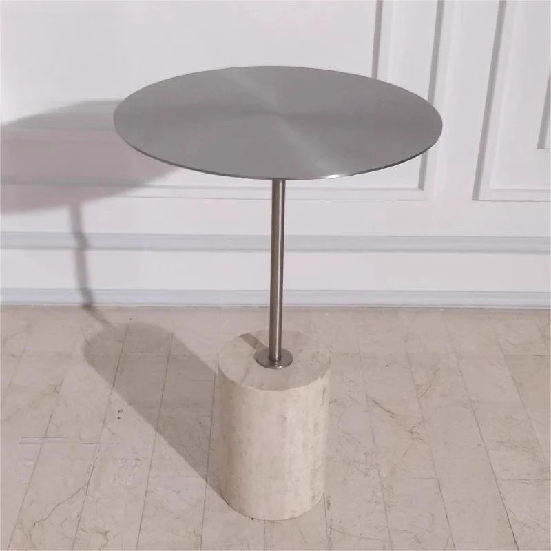 

Nordic Wabi-sabi Natural Beige Travertine Side Table, Designer Round Corner Table for Living Room, Bedroom & Balcony