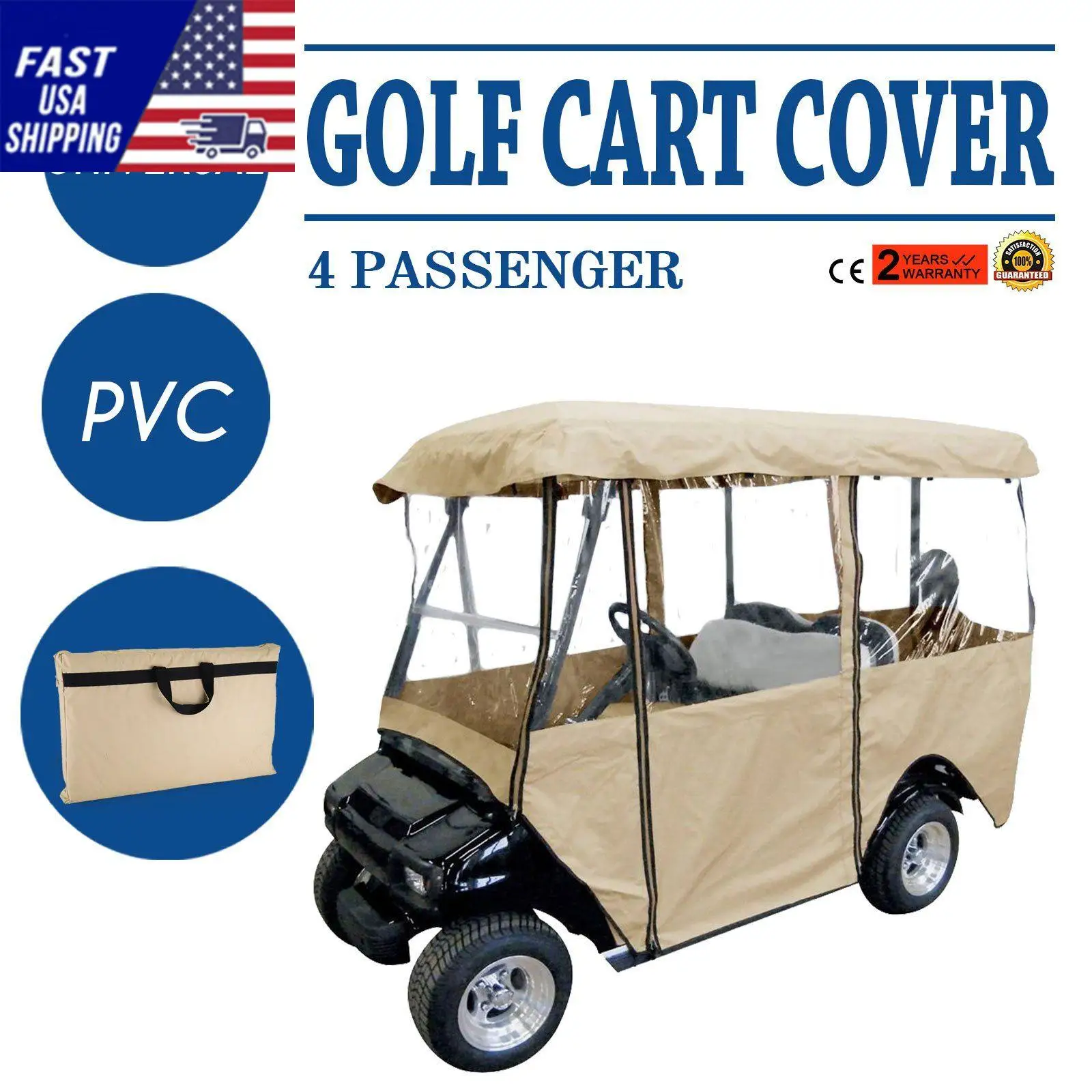 Golf Cart Enclosure, 4-Person Golf Cart Cover, 4-Sided Fairway Deluxe, 300D Waterproof Driving Enclosure with Transparent Window