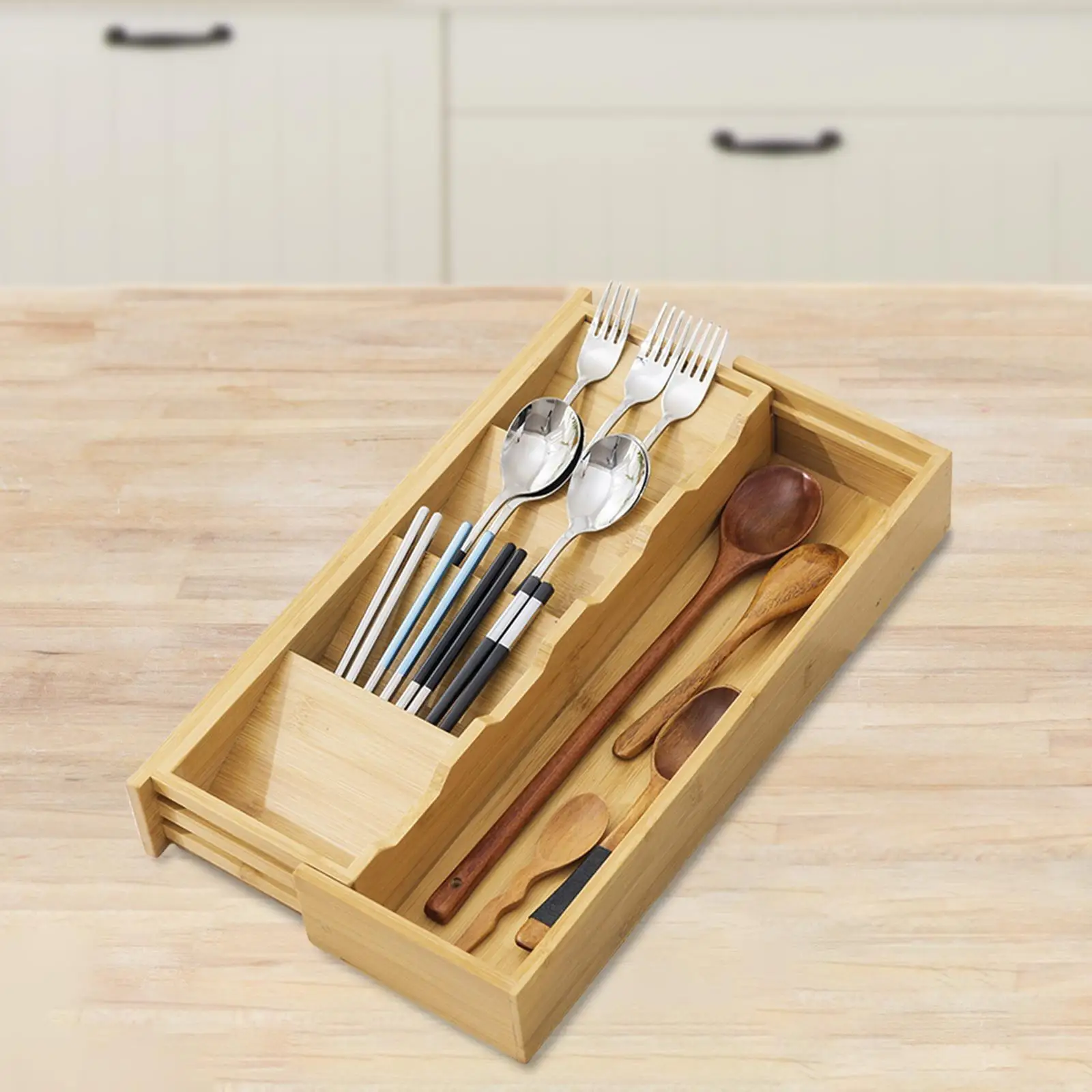 Organizer per cassetti da cucina organizzatore per posate multiuso, bambù, espandibile, Organizer per utensili, Organizer per posate per coltelli, forchette