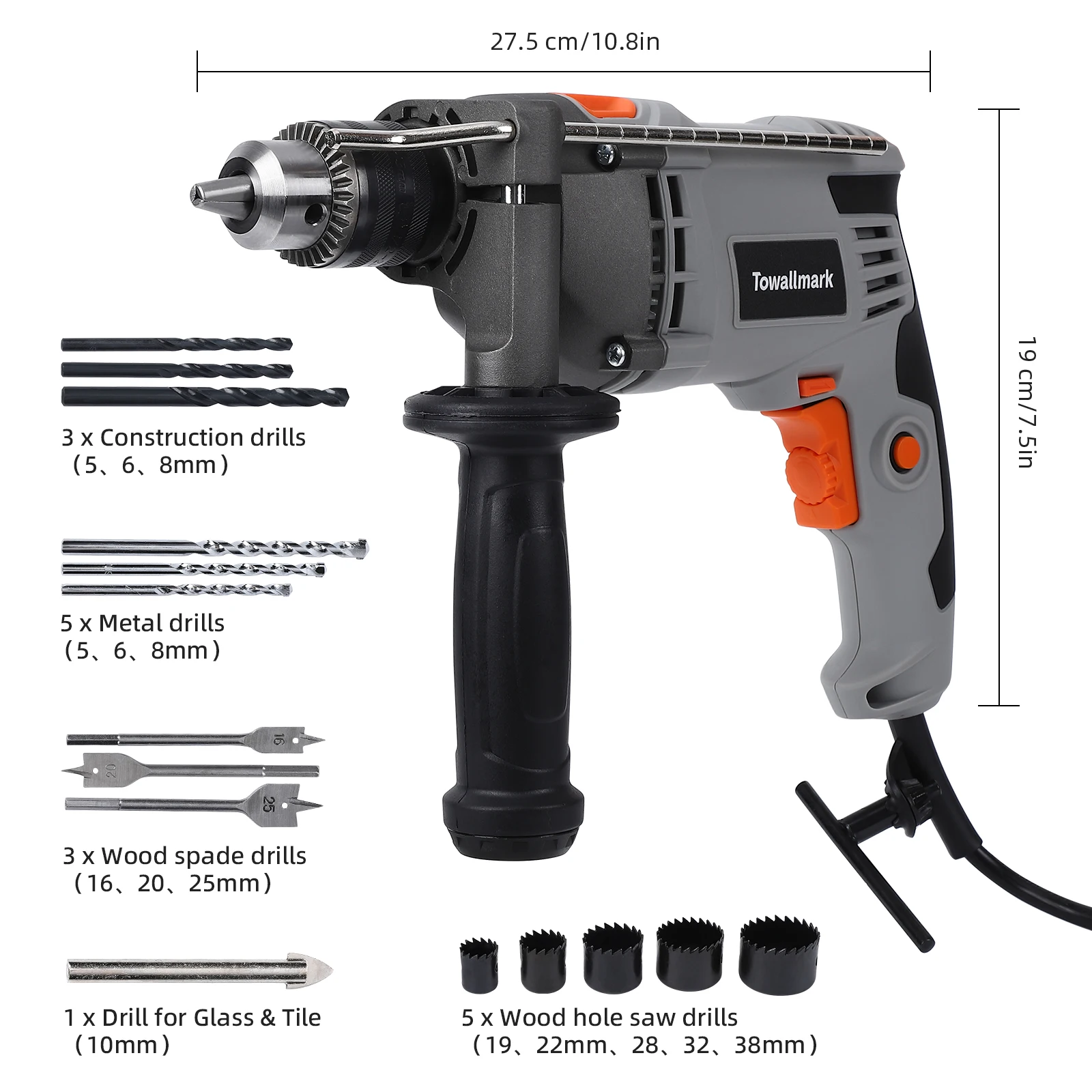 7.5-Amp Hammer Drill With Aluminum Alloy Housing, 1/2-Inch Corded Electric Hammer Drill With 3000rpm, Variable Speed