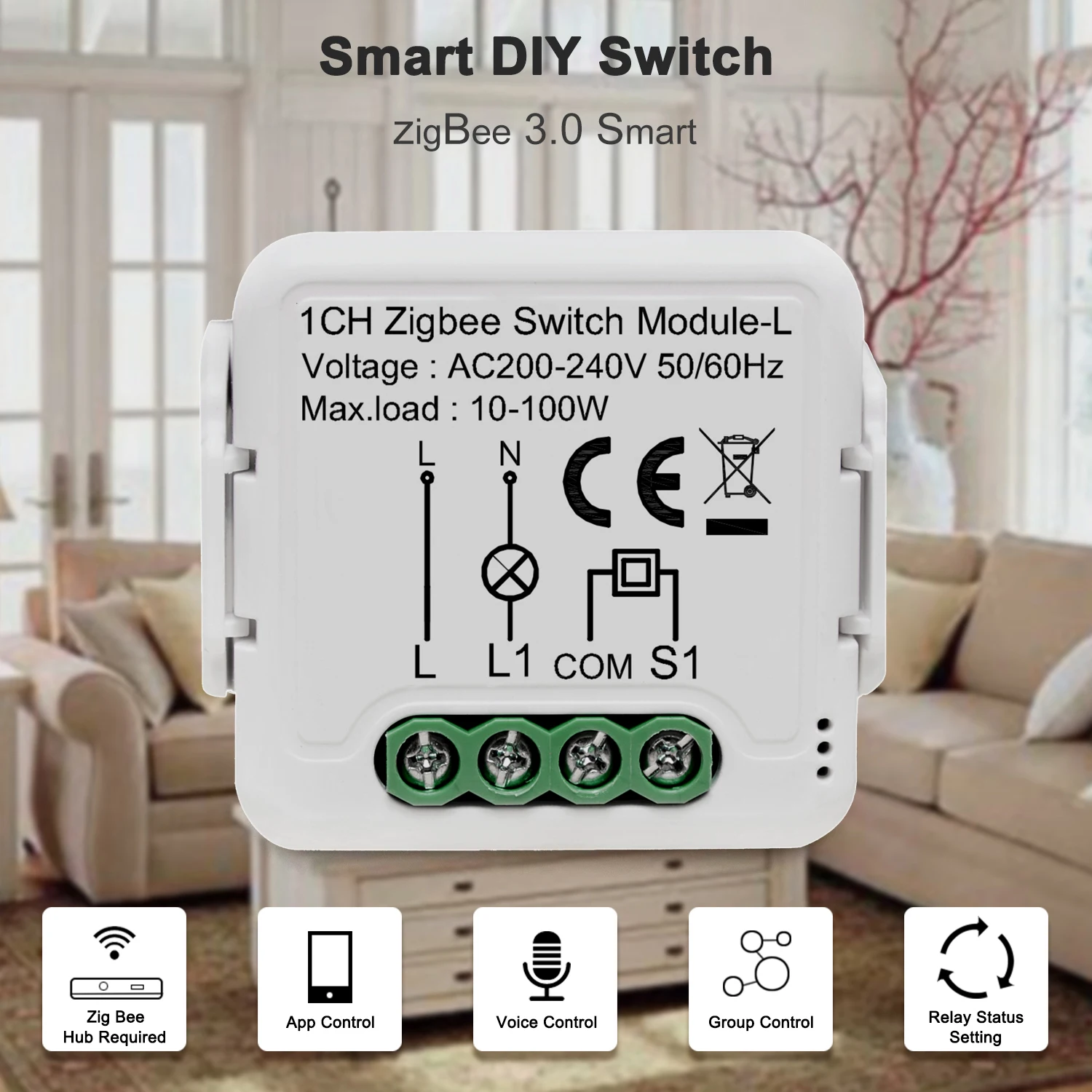 Tuya Smart ZigBee Switch Module 10A No Neutral Wire Required Smart Home DIY Light Breaker Work with Alexa Google Home