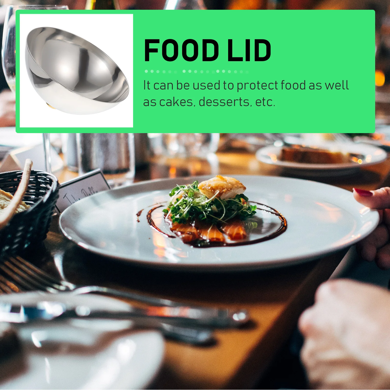 

1Pcs Dome Food Cover Stainless Steel Food Lid Dustproof Kitchen Supply Home Restaurant Fruit Cake Protector