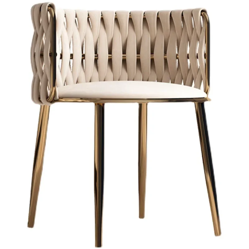 Modern Velvet Dining Chair Set with Hand Woven Decorative Backrest and Metal Legs for Living Room Kitchen Dresser Furniture