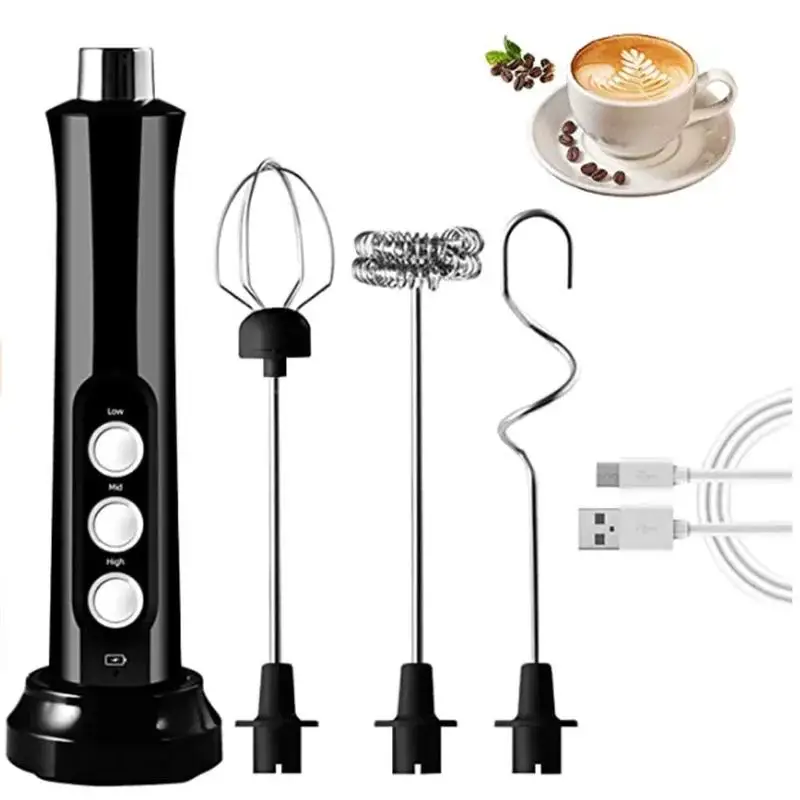 3 In 1 Portable Rechargeable Electric Milk Frother Foam Maker Handheld Egg Beater Three Speed Control Egg White Whipped Tool