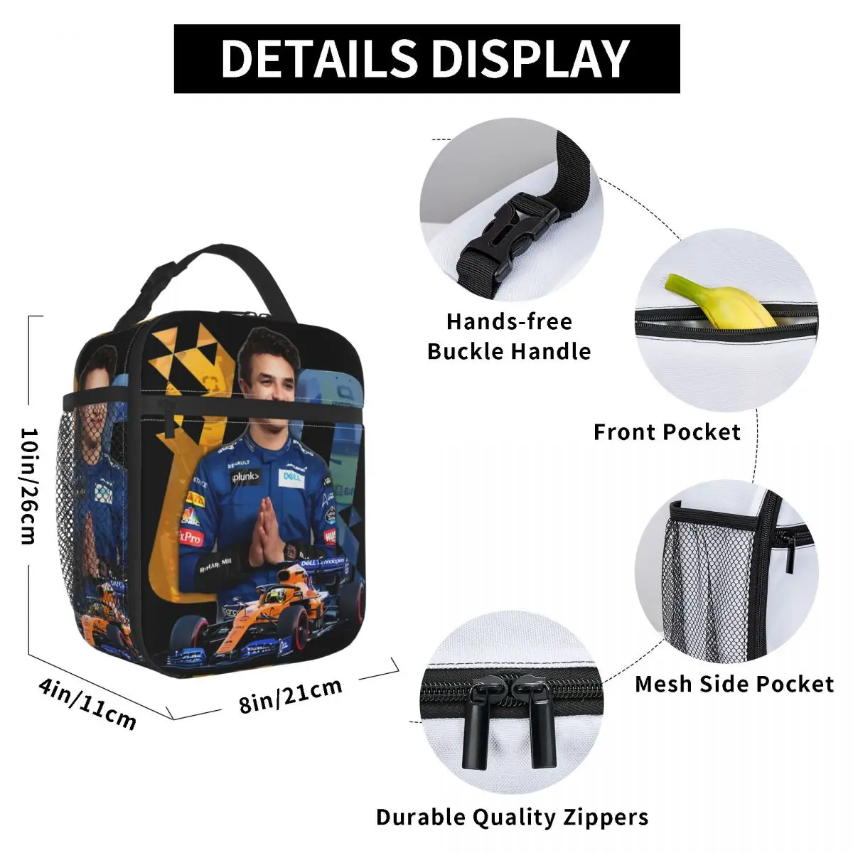 Ando Norris Racing Driver borse per il pranzo con isolamento termico per Picnic Race Car borsa per alimenti portatile uomo donna Thermal Cooler Lunch Box