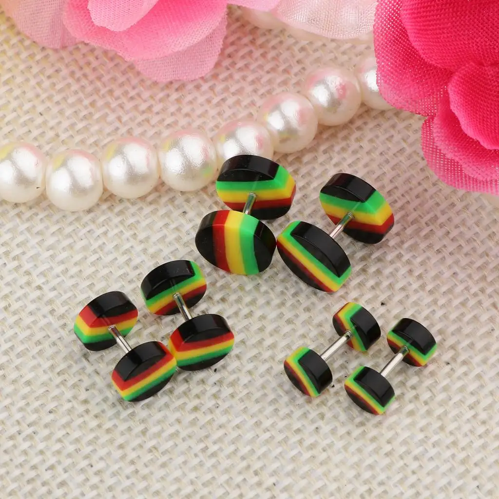 6 Pieces Acrylic Ear Earrings Tunnel Stainless Steel Plugs 18g