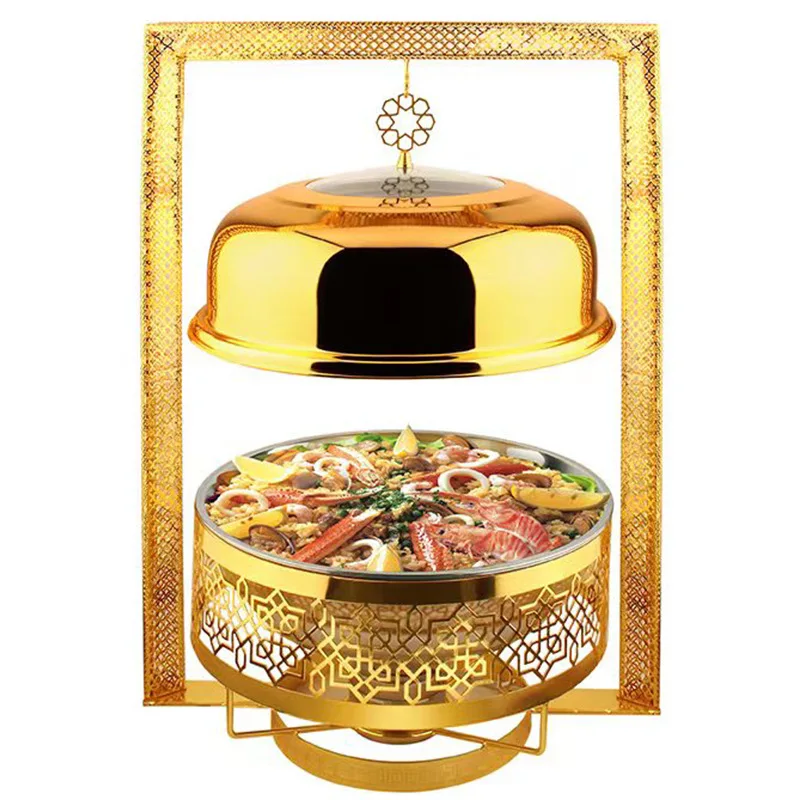 Round Lace Insulation Meal Heating Furnace Stainless Steel Hanging Cover Alcohol Pot Buffet Furnace Hotel Restaurant