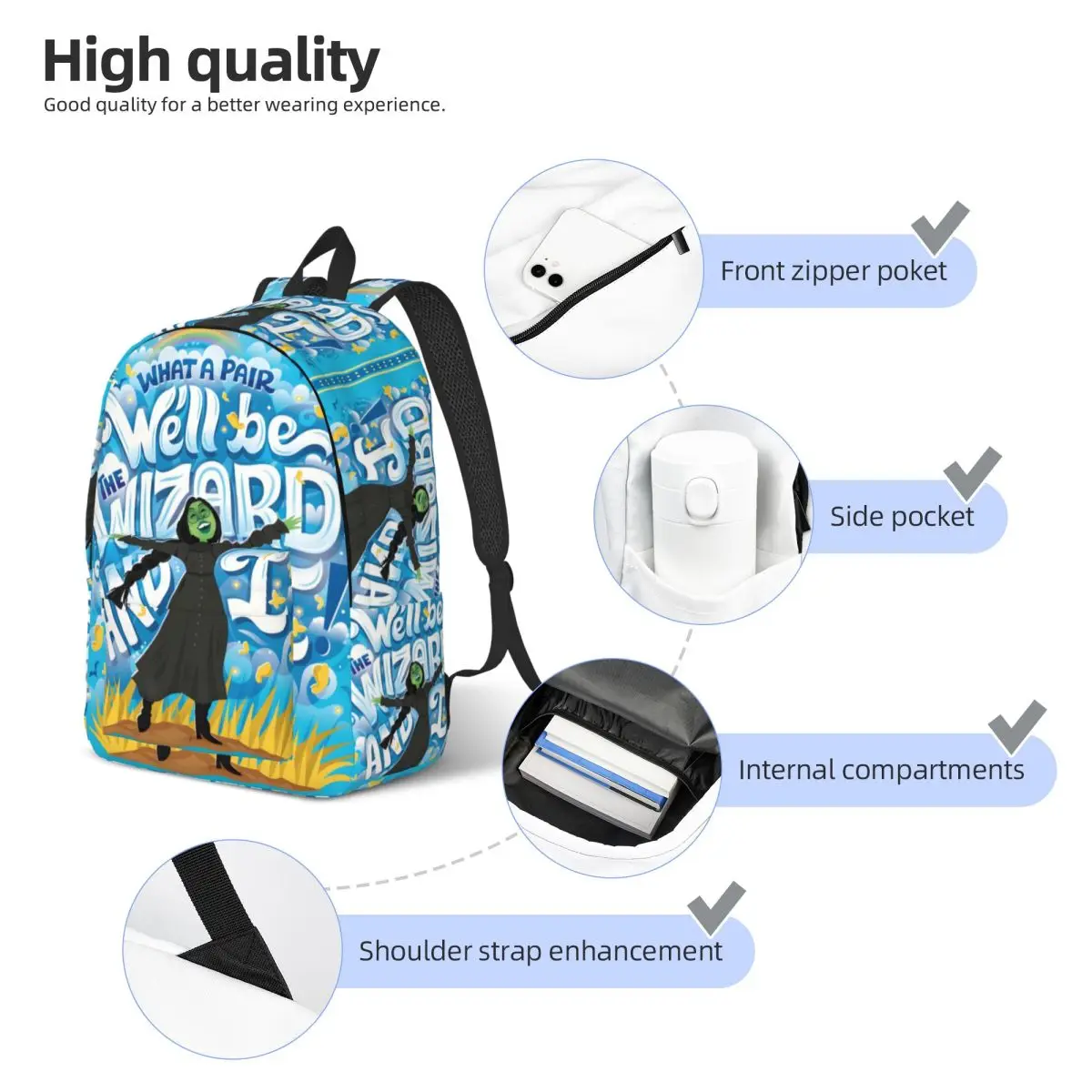 Custom American Fantasy Movies W-Wickeds Canvas Backpacks Men Women Casual Bookbag for School College Magic Movies Bags