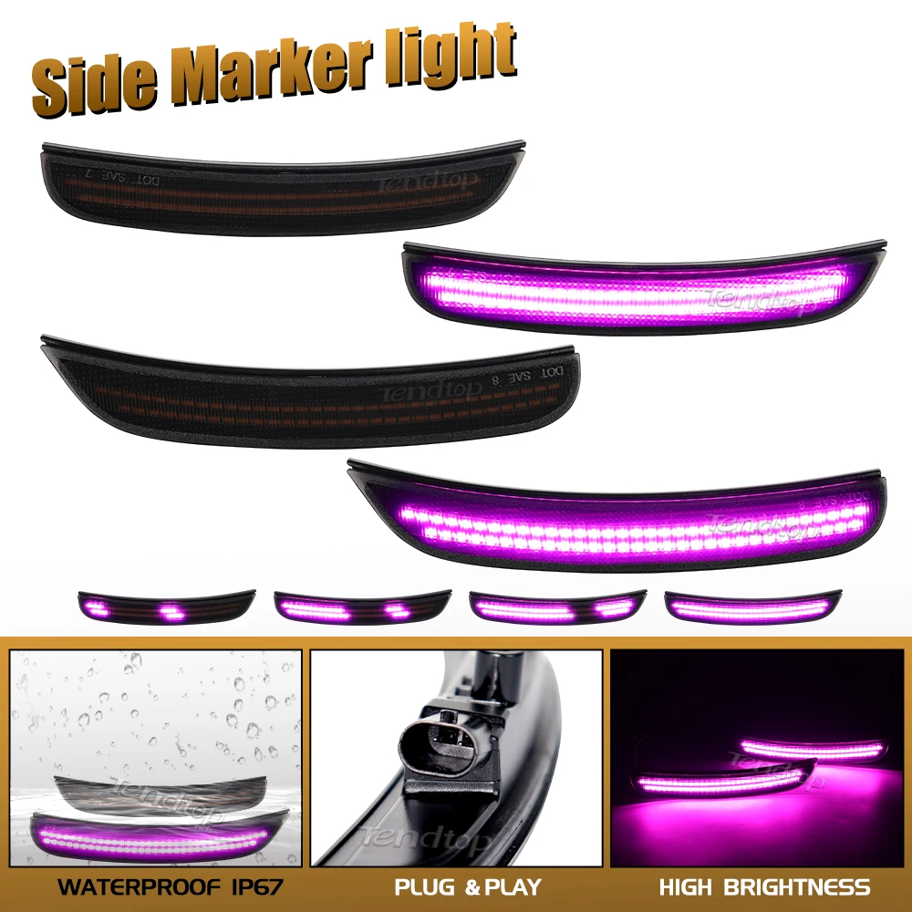 Dynamic Pink Purple Front Rear Lights LED Side Marker Lamp Front Rear Fender Bumper Lights For Dodge Charger 2015-2023