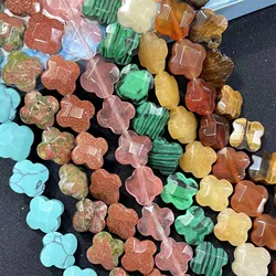 12MM 14MM Natural Faceted Flower Clover Turquoise Quartz Agates Spacer Beads For Jewelry Making DIY Bracelet Necklace