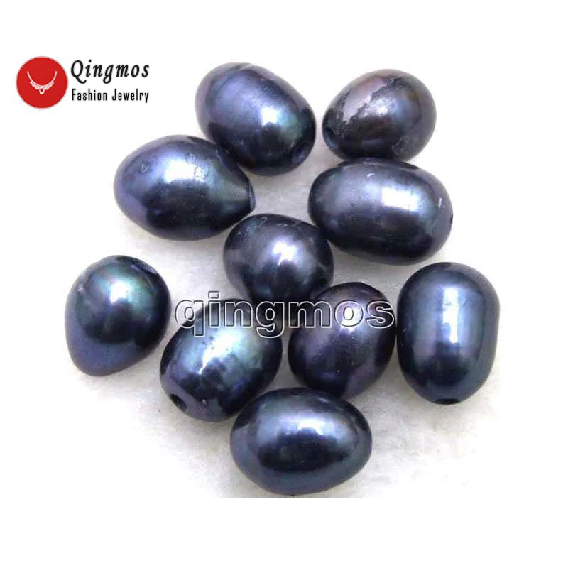 Qingmos Wholesale 10 Pieces 10-11mm Rice 2mm Hole Natural Black Pearl Beads for Jewelry Making DIY Necklace Pendant Earring