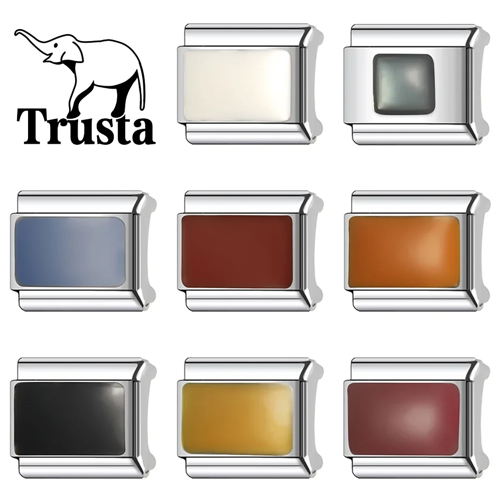 Trusta 2024 Fashion Black White Geometric Charm Italian Links 9mm Stainless Steel Bracelet for Women DIY Jewelry Wholesale N028