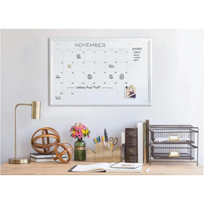 Magnetic Dry Erase Calendar Board, 30 x 40 Inches, White Wood Frame (2918U00-01)