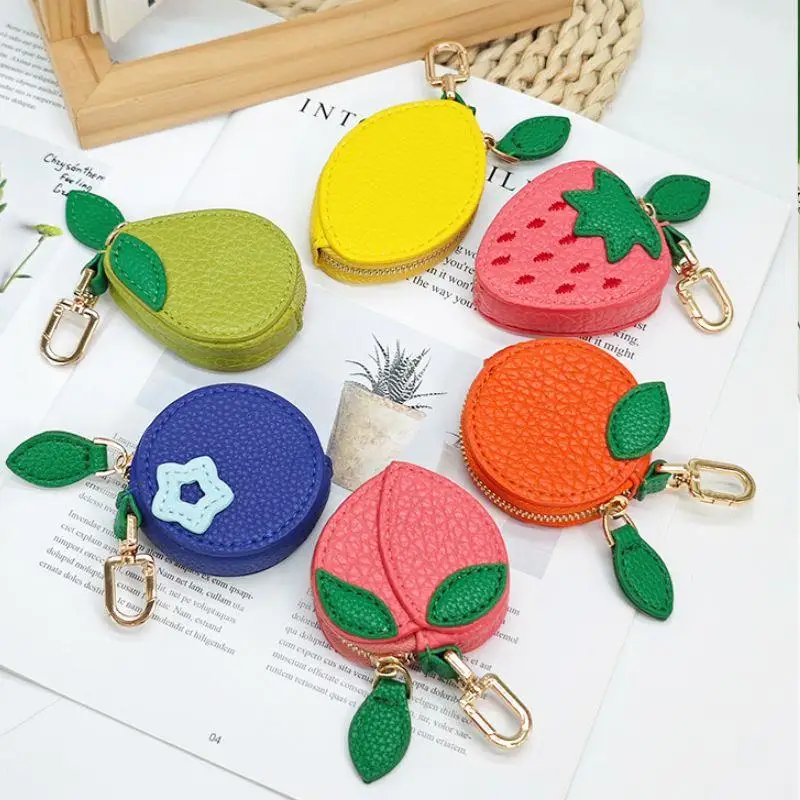 

PU Leather Fruit Coin Purse Cute Cherry Strawberry Fruit Bag Charms For Women Coin Purse Bag Keychains Wallet Car Key Accessory