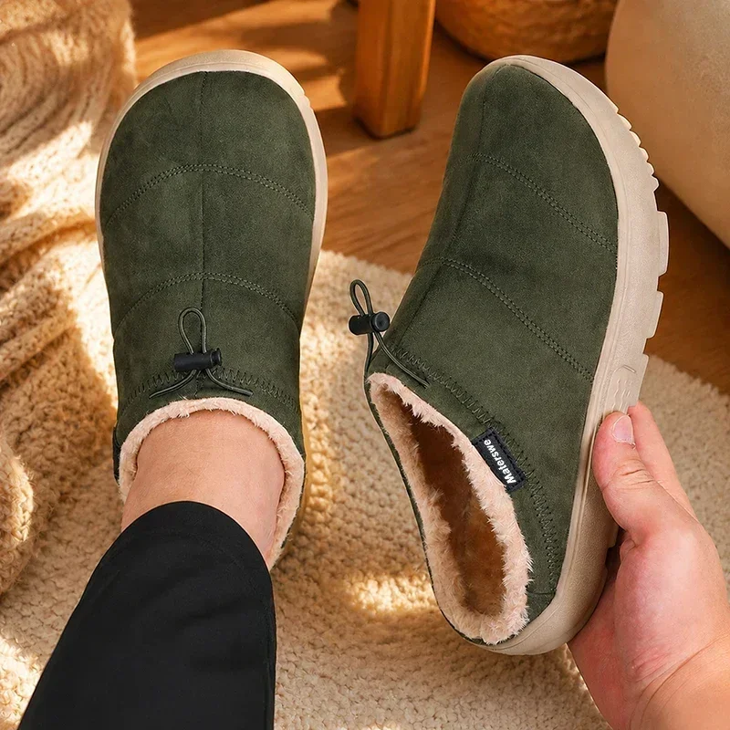 Winter Snow Boots Slippers Men Indoor Outdoor Anti Slip Sole Slip on Soft Warm Black Comfort Home Casual Shoes Easy Clean Design