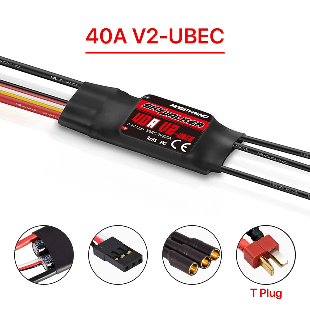 Hobbywing Skywalker V2 40A 50A 80A 100A controlador de velocidad ESC BEC sin escobillas con rotura inversa para ala fija RC