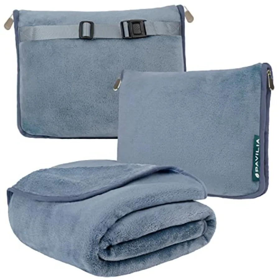 Travel Blanket Pillow, Soft Airplane Blanket 2-IN-1 Combo Set, Plane Blanket Compact Packable, Flight Essentials Car Pillow, Tr