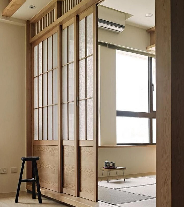 Solid wood lattice Japanese sliding door Chinese wood grating partition door