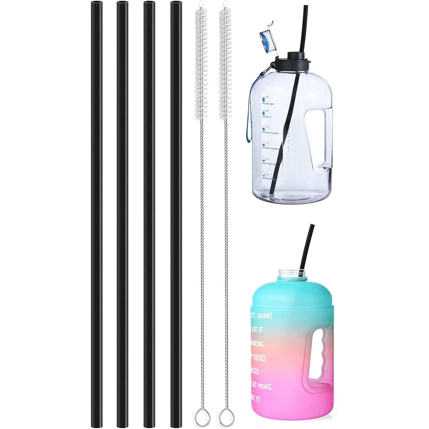 15 in Long Reusable Silicone Straws, 4 Flexible Straws for Stanley 40 oz Tumbler, 1 Gallon Water Bottle, Wine Bottle, with Brush