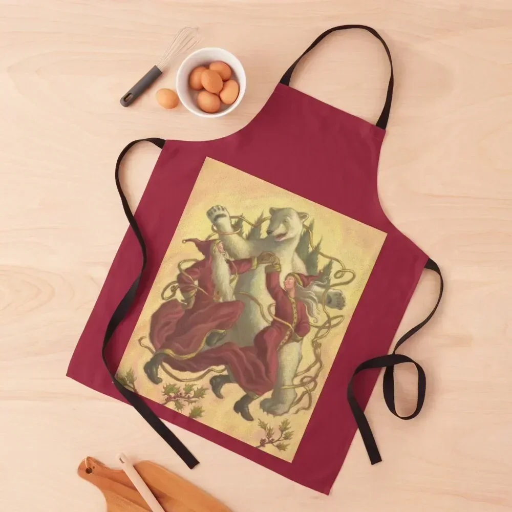 

Mother and Father Christmas Dancing With Polar Bear Apron Chef Accessory Custom Novelties Kitchen And Home Apron