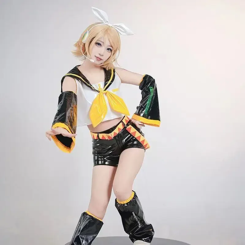 Kcagamine Rin Len Cosplay Costume, Twin Brother Ajustable Uniforme, Robe, Chaussures, Perruque, Costume de ixd'Halloween, Complet Trempé, Anime