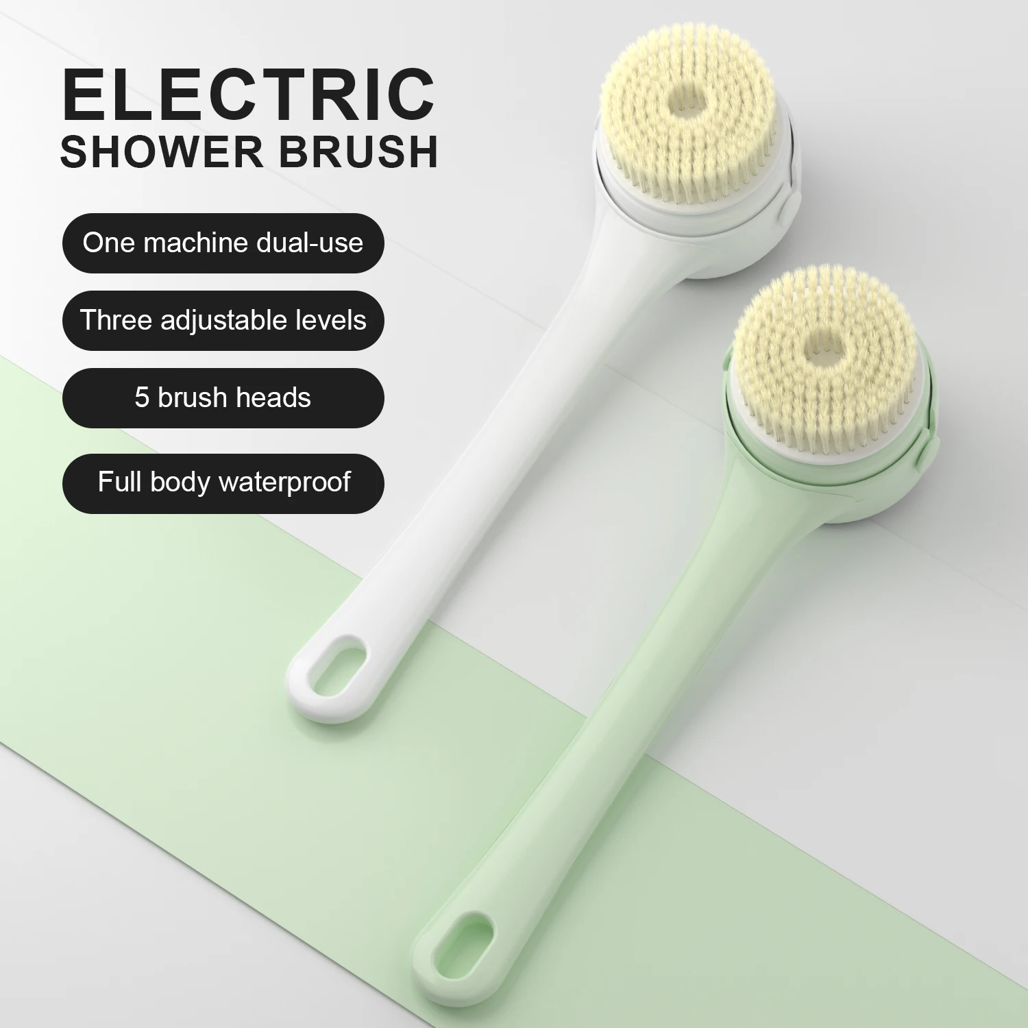 2025 NEW Electric Shower Body Cleaning Brush 5 Heads Spinning Spa Bath Brush Waterproof Long Handle Personal Back Rubbing 3 Gear image 3