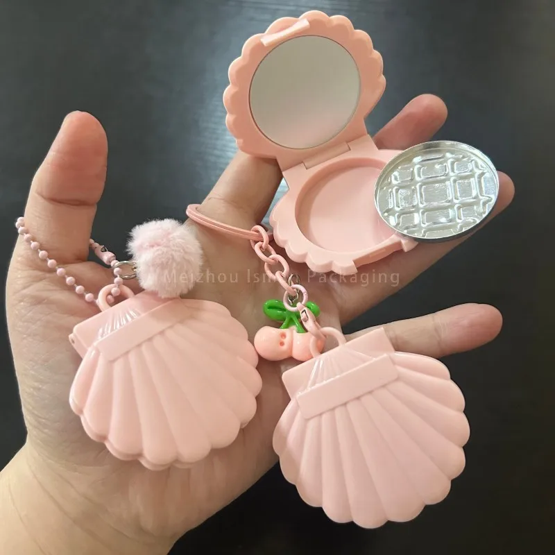 

50Pcs Empty 2g Pink Cosmetic Compact Powder Blusher Case With Mirror Makeup Shell Shape Powder Box for Blush Powder Packaging