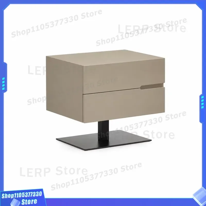 Modern Nordic Style Wooden Bedside Table with 2 Drawers Stainless Steel Panel Nightstand for Bedroom Living Room Hotel