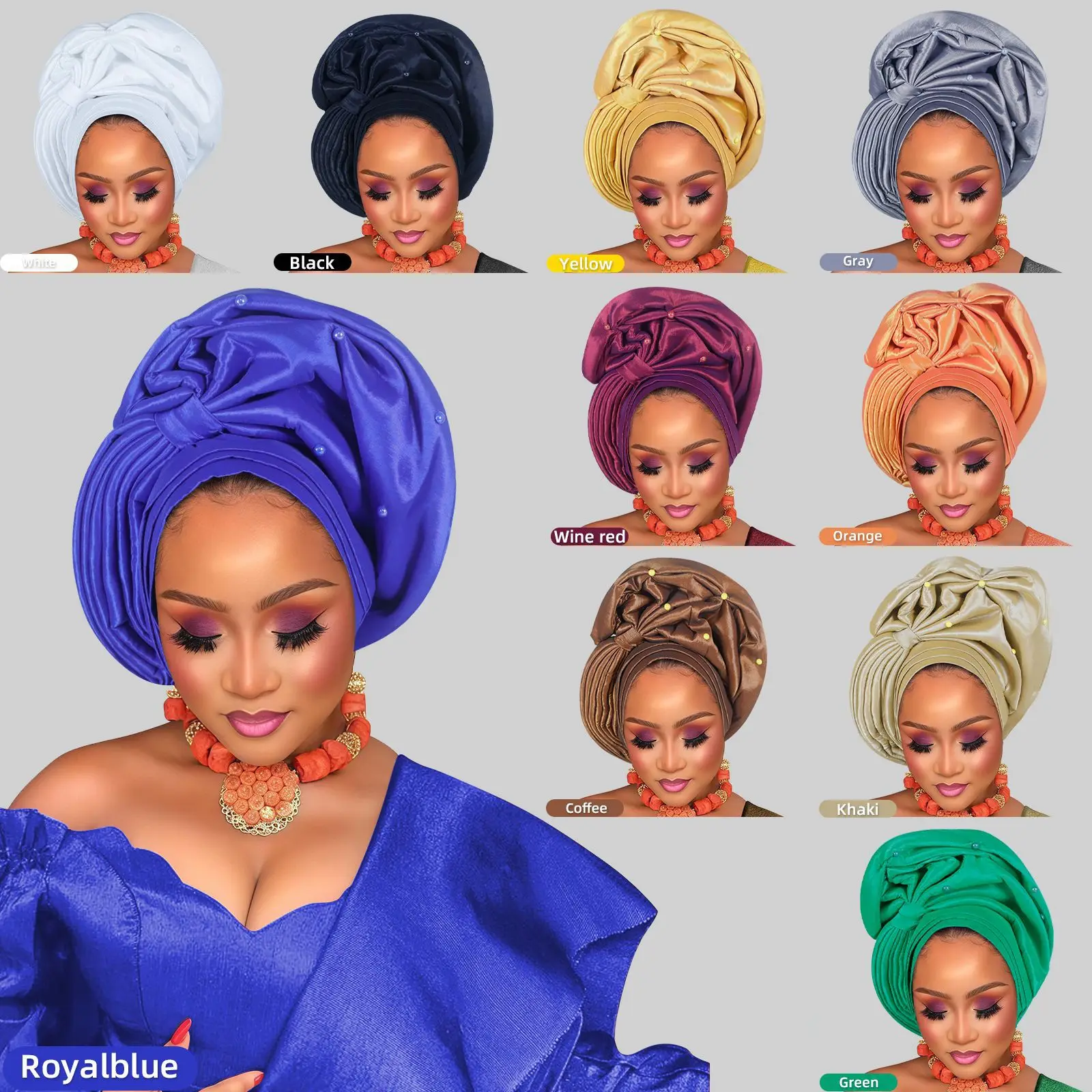 Gorros africanos para mujer, turbante de seda cruda para mujer, gorro para la cabeza para fiesta de boda de Nigeria, lazos para la cabeza listos para usar