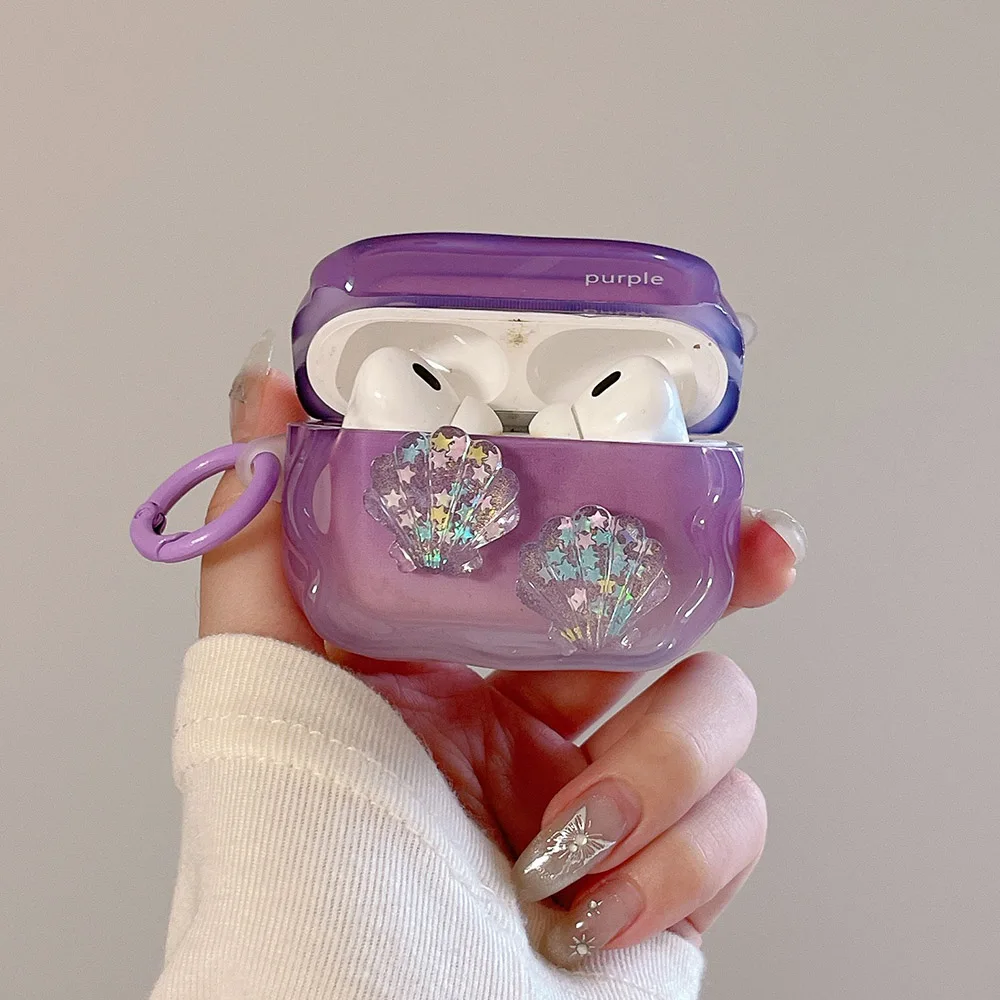 Étui de téléphone AirPods Pro 2 avec porte-clés, coque perlée, vague dégradée, housse de protection en silicone souple, sauna, luxe, 3D