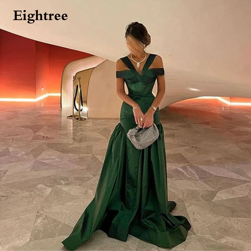 

Eightree Emerald Green Prom Dress Mermaid Stain Vintage Pleat Long Evening Dresses Abendkleider Dubai 2023 Formal Occasion