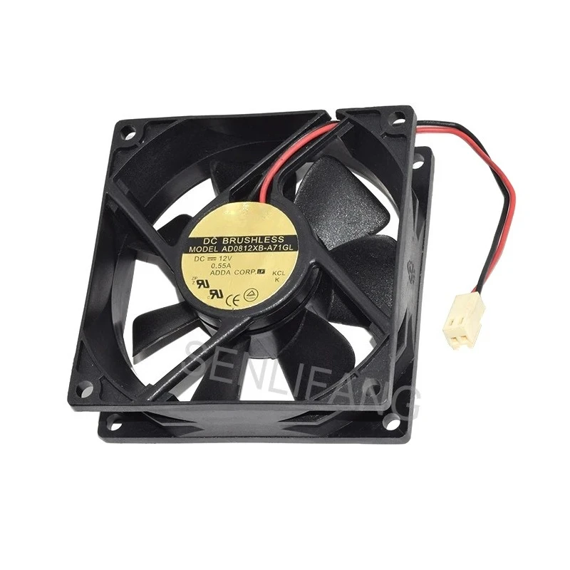 2pcs novo para ADDA AD0812XB-A71GL 8CM 8025 DC12V 0,55A Ventilador de resfriamento quadrado de dois pinos