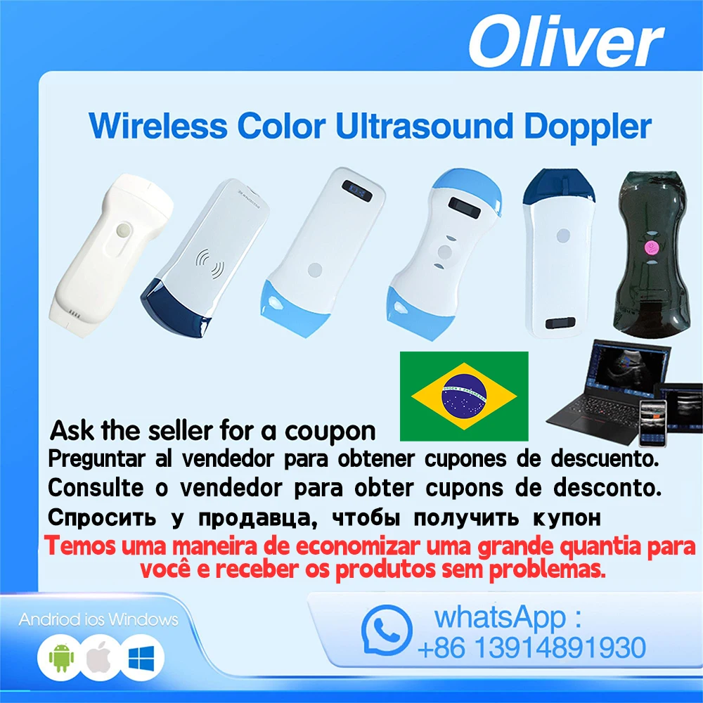 Scanner de sonda de ultrassom sem fio, máquina portátil, scanner de ultrassom wi-fi, suporte para ios, android, windows, mala grátis Compradores brasileiros entre em contato conosco para resolver problemas de custo