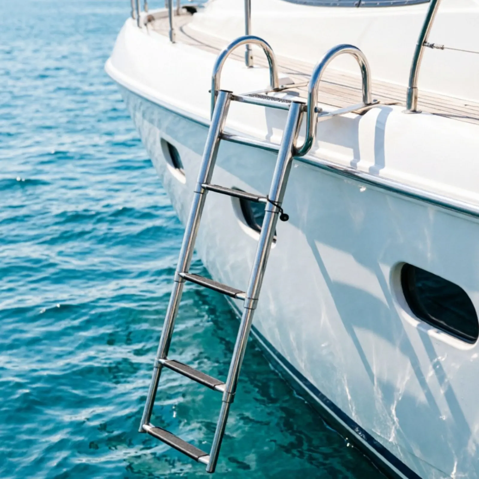 

Folding Boat Ladder with Handrails Mirror Polished 3 Step Telescoping Boat Ladder Sturdy Duty Bathing Easy Step Installation