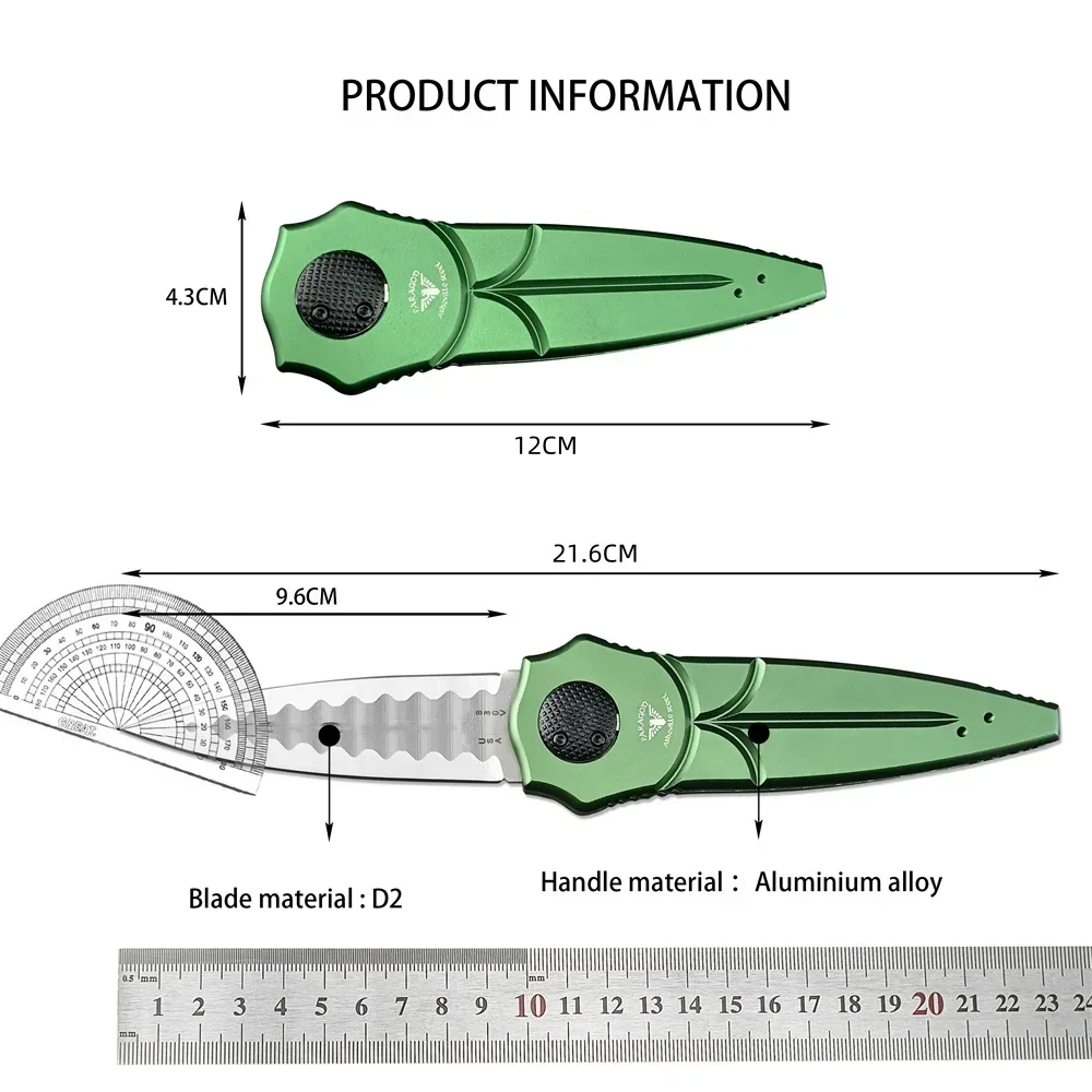 Tactical PARAGOD Piranha Tactical Folding Knife D2 Blade Aluminum Alloy Handle Outdoor Camping Hunting Pocket Knives EDC Tool