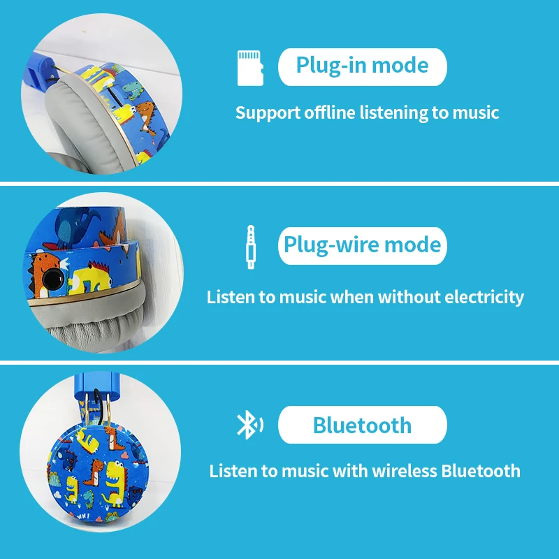 Wireless Bluetooth headphones with Microphone Dinosaur Boys Girls Stereo Music Earpiece dinosaur Headphones for Kids eadphones