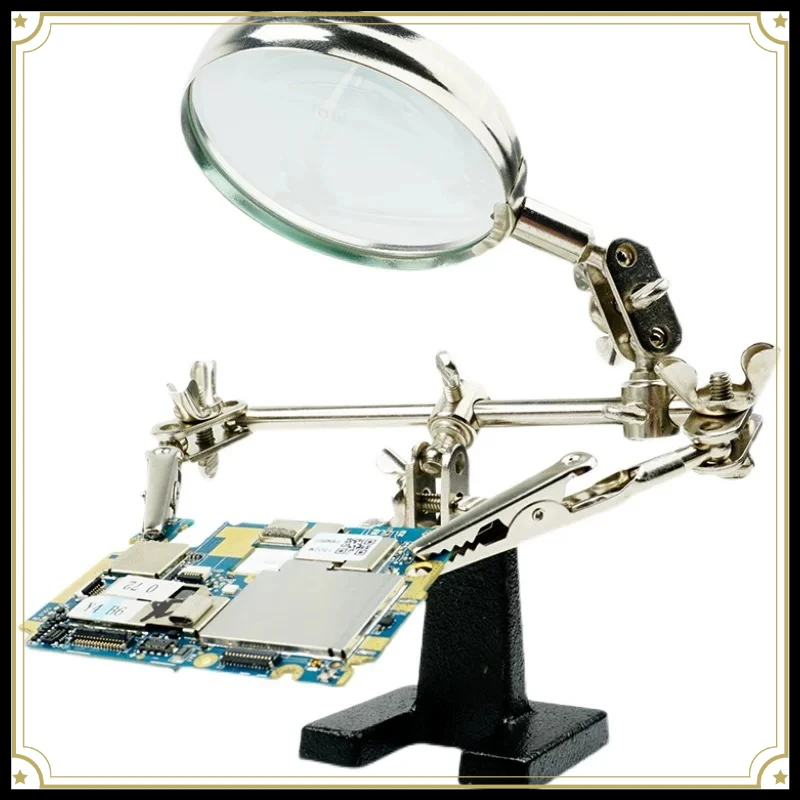 5X Glass Lens Desktop Magnifier With Metal Bracket Auxiliary Clamp Circuit Board Soldering Repair Workbench Tool