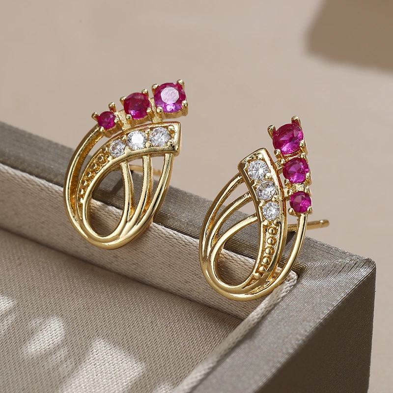 Vintage Multi Turn Twisted Earrings Interlocking Straps Featuring Synthetic Zircon Rows Multicolored Earrings As A Jewelry Gift