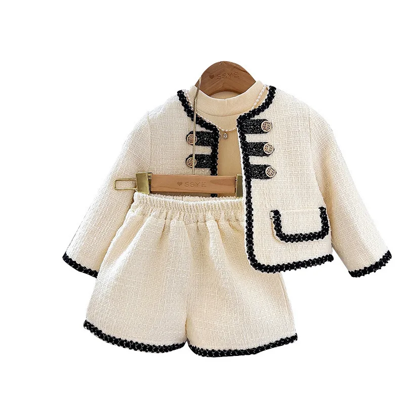 Spring and Autumn Outfit for Girls New Set Children's French Style Fashionable Jacket and Pants Two-Piece Set Trendy