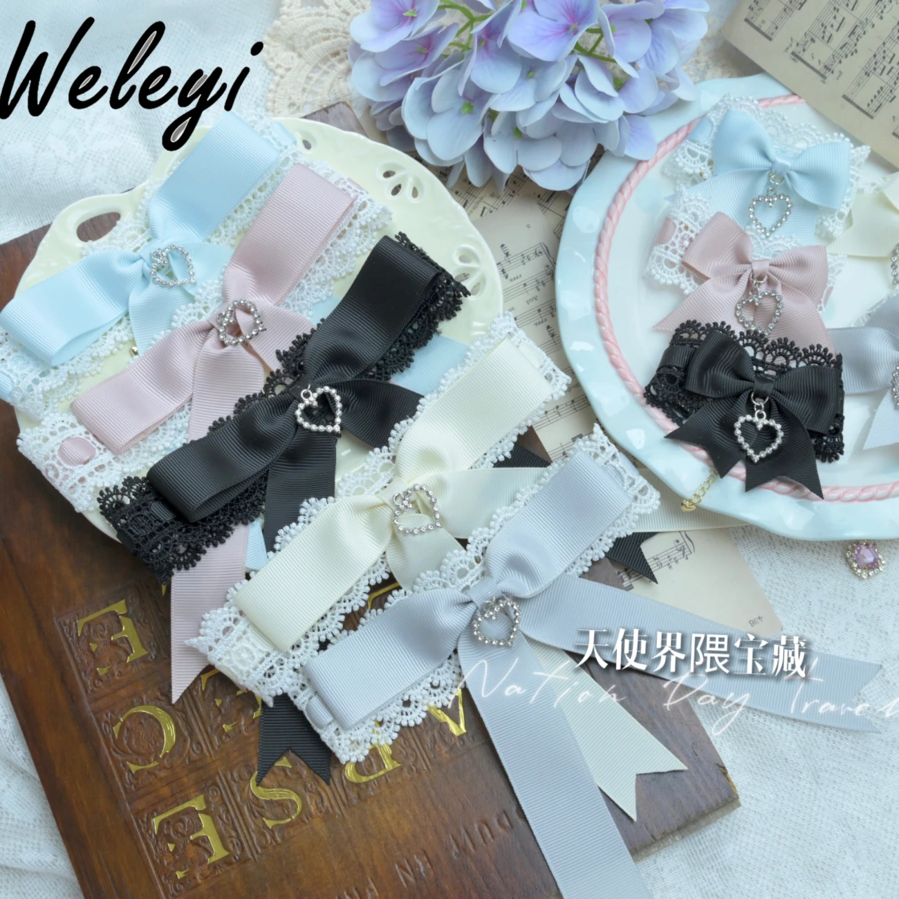 Mass Production Handmade Collar Tie Lolita Sweet Accessories Liz Bracelet Sweet Mine Rhinestone Bow Love Pendant Necklace Female