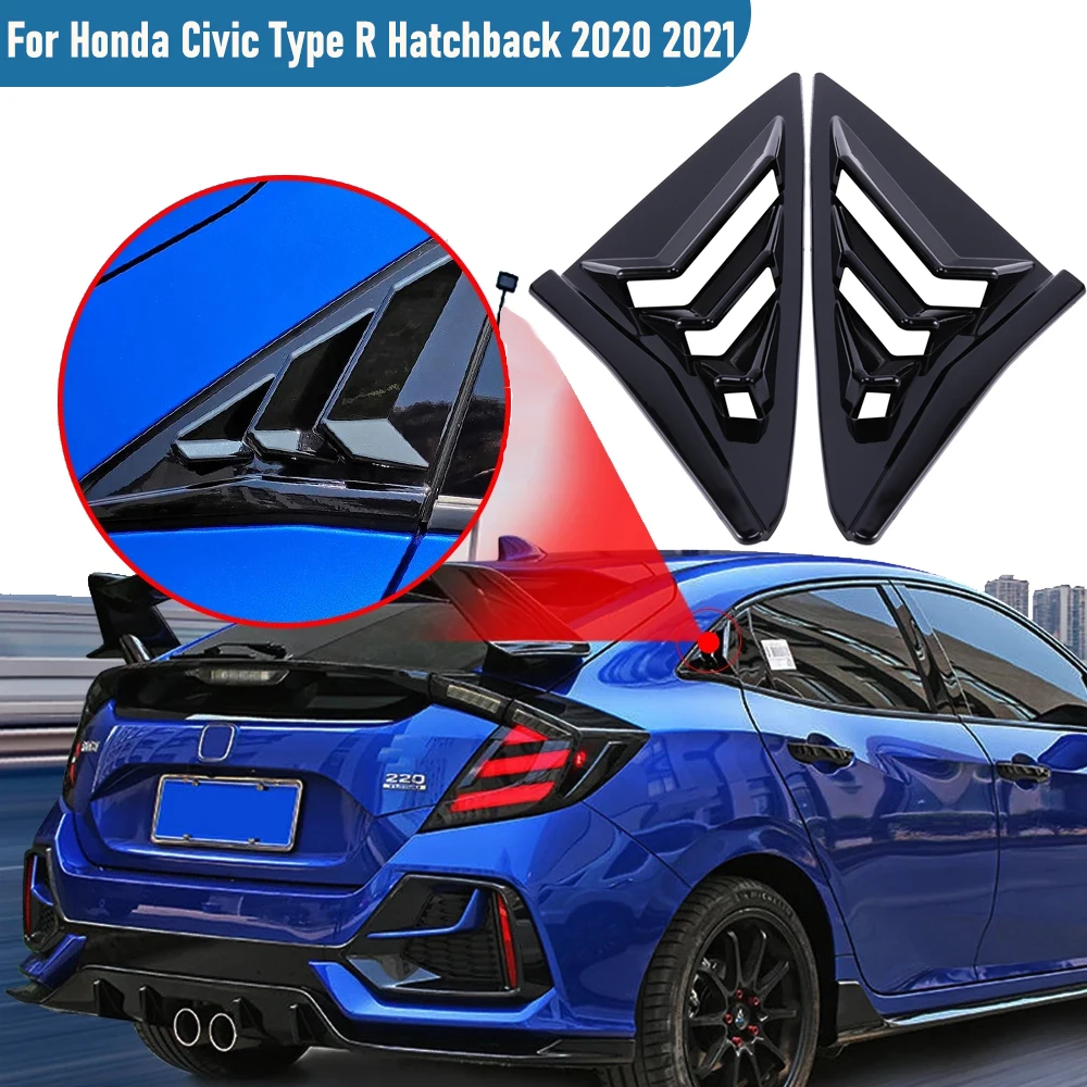 2X Rear Side Window Louvers For Honda Civic Type R Hatchback 2020 2021 ABS Air Vent Scoop Shutter Shades Cover Trim Accessories