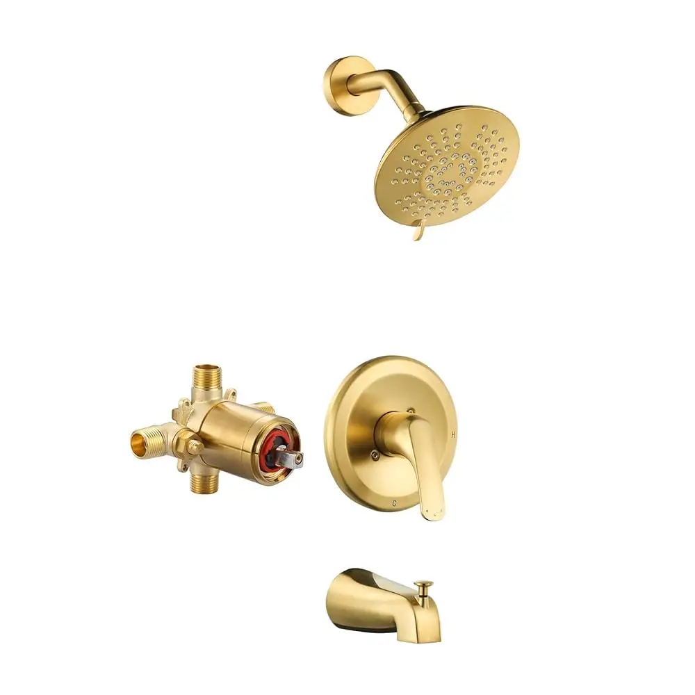 

AllexpreskShower Faucet with Valve, Bathroom Tub Shower Faucet Kit, Single Handle Rain Shower Head with Tub Spout, Solid Brass S