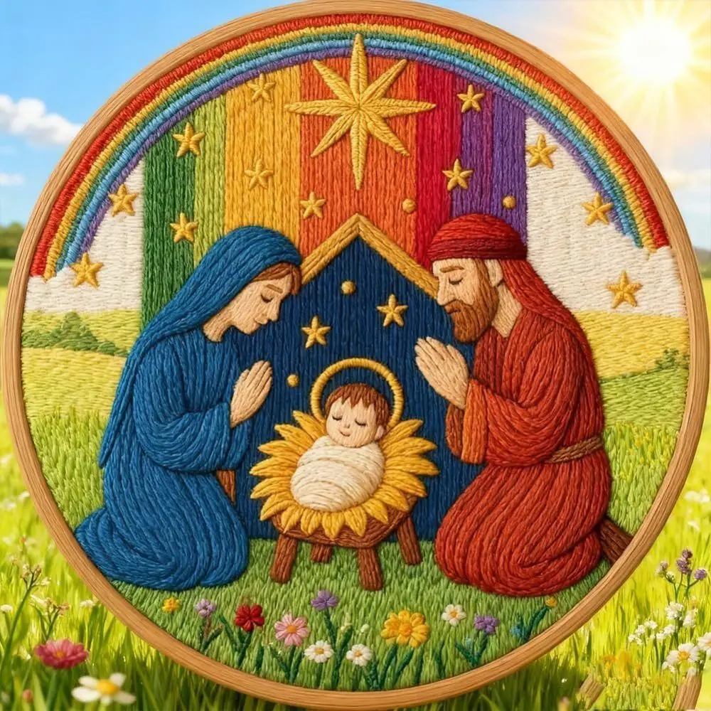 DIY Material Nativity Embroidery Set Pre-printed Pattern on Cloth Handmade Craft Christmas Embroidery Kit