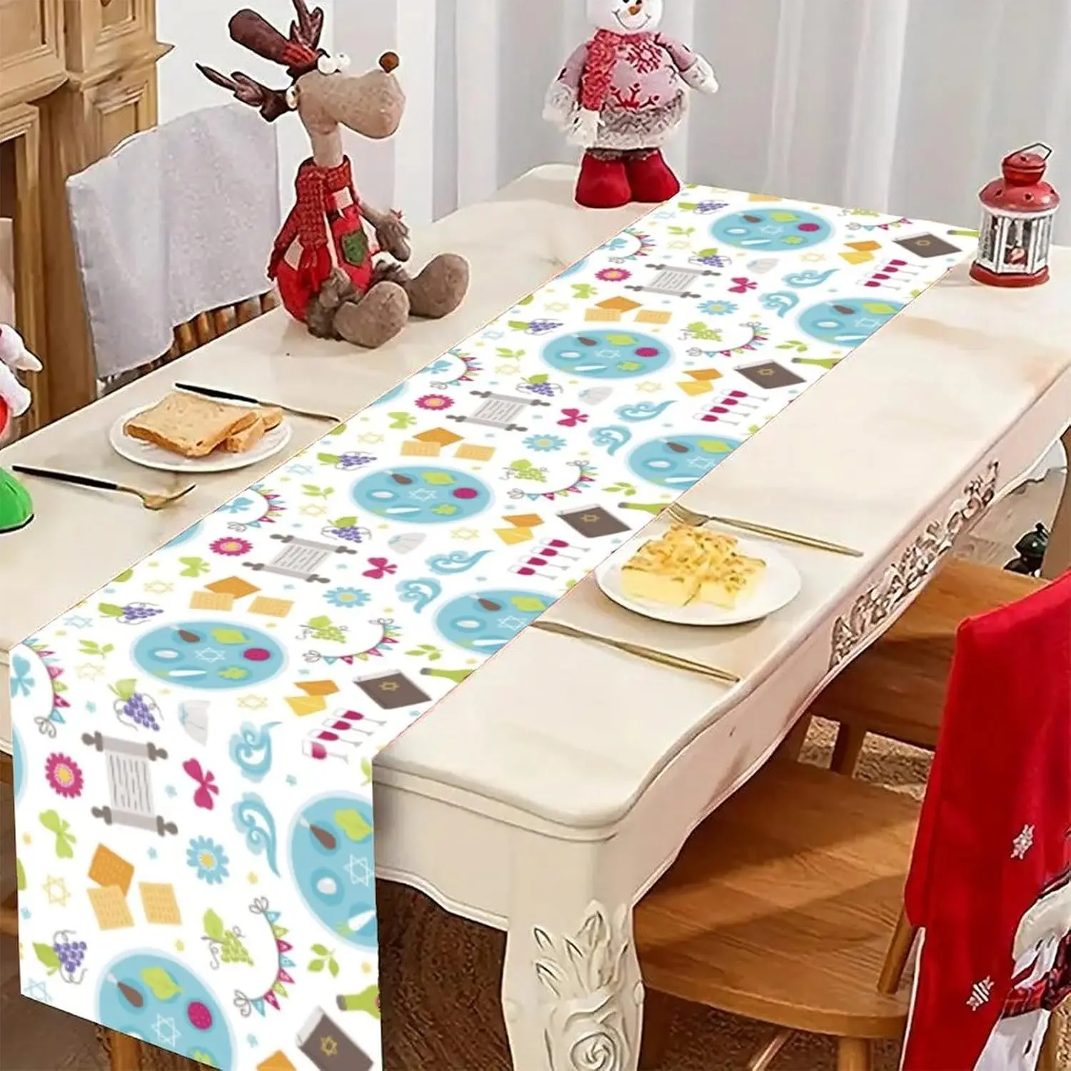 Happy Passover Wine Matzo Linen Table Runner Home Party Decor Jewish Pesach Seder Plate Dining Table Runner Passover Decorations