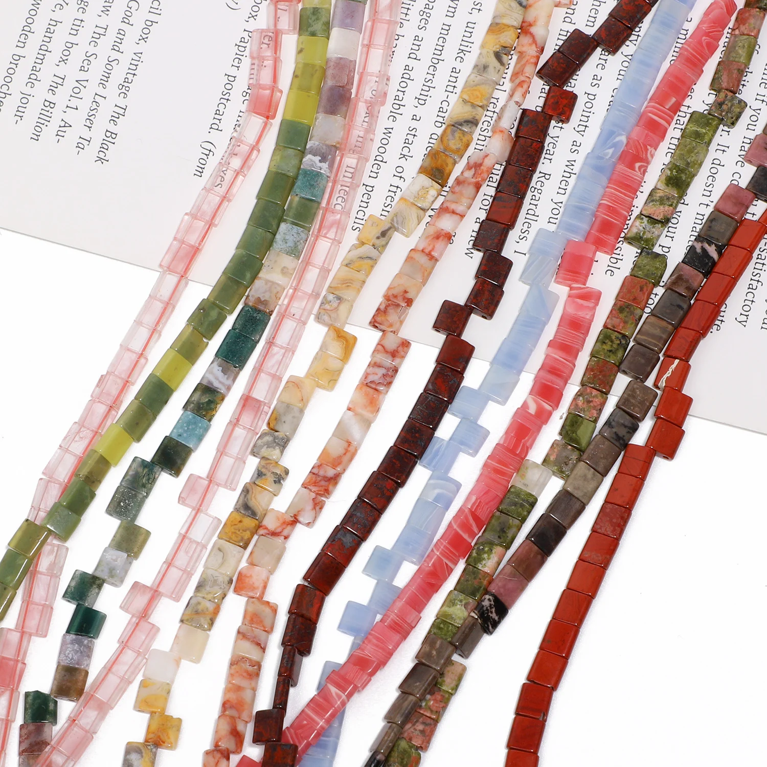 Natural Stone Double Hole Beads Two Hole Agate Jasper Rectangle Beads for Needlework DIY Bohemia Bracelet Necklace Jewelry 20pcs