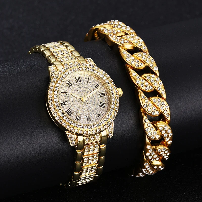 Relojes de diamantes de imitación para mujer, relojes de pulsera dorados para mujer, marca de lujo, relojes de pulsera para mujer