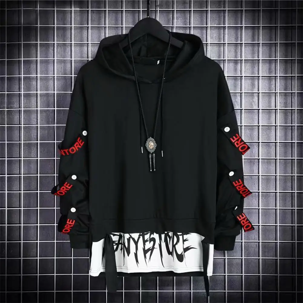 Men Sweatshirt Hip Hop Long Sleeves Hooded Elastic Cuff Autumn Hoodie Individual Elastic Cuff Men Hight Street Hoodie Streetwear