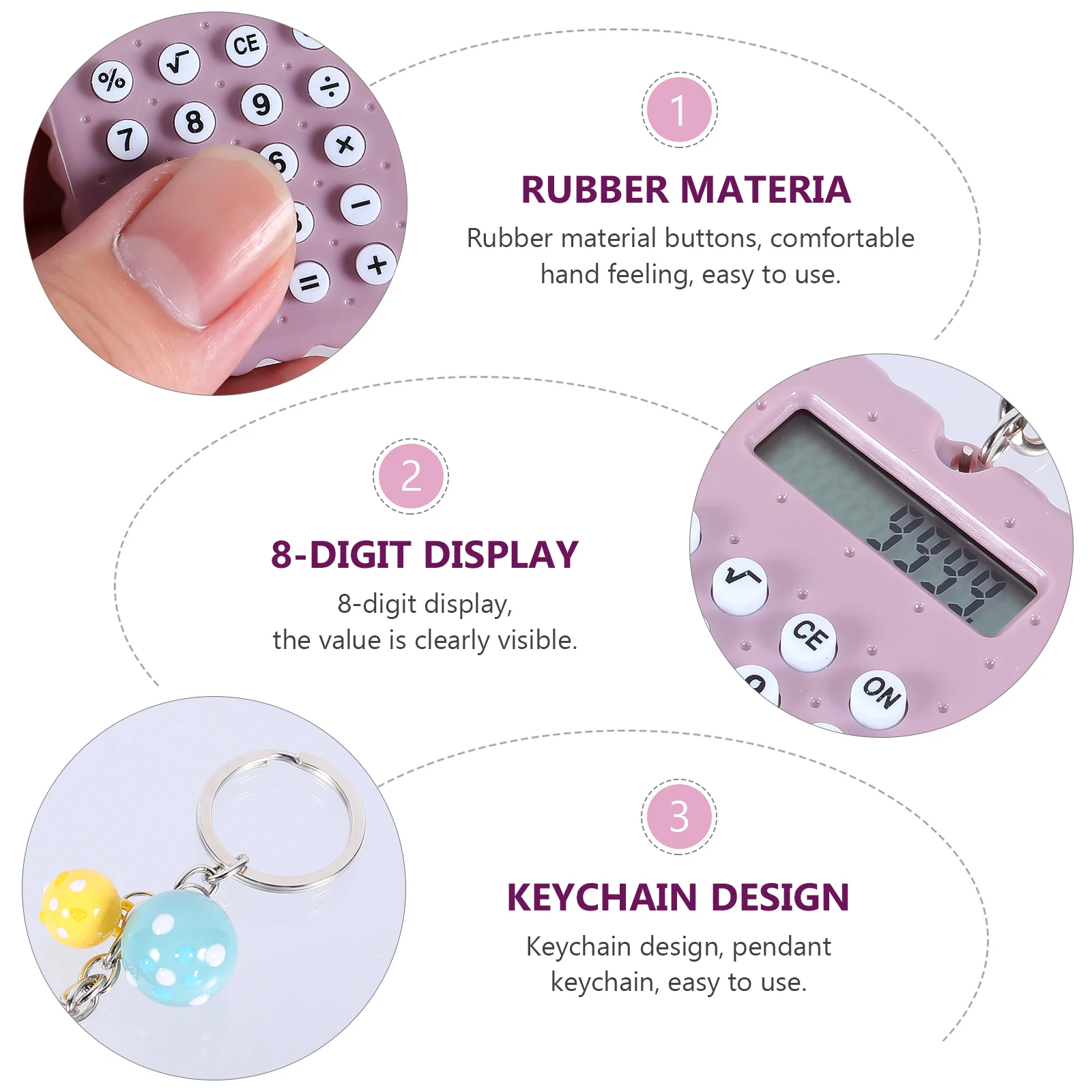 

Lovely Mini Calculator 8- PVC Stainless Steel Portable Keychain Calculator for Students Kids Desktop Stationery Gift